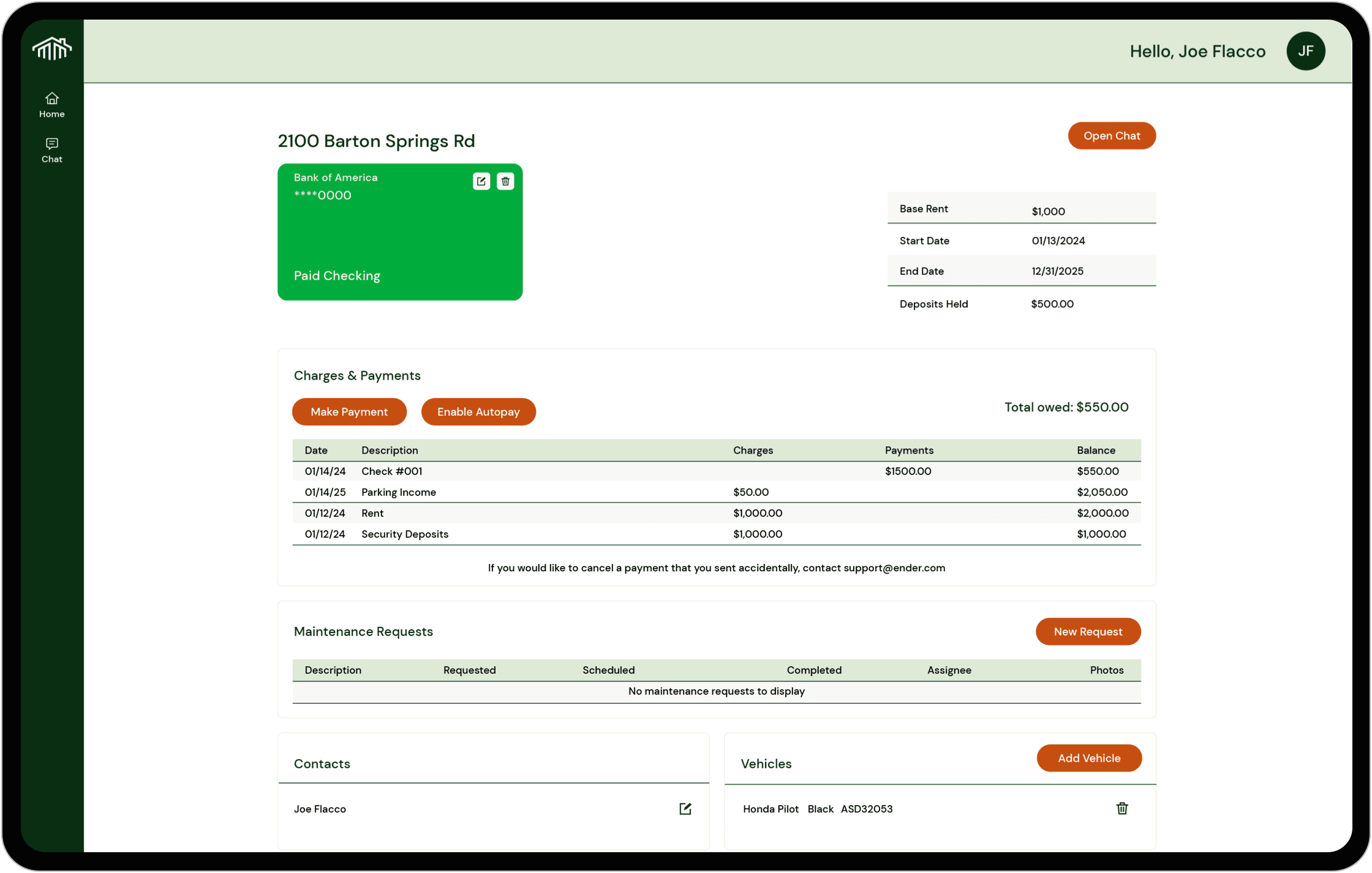 The Evergreen Live resident portal dashboard